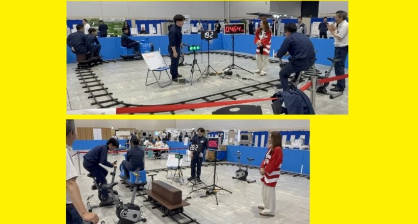 人力発電ミニSLを使用して自転車発電競争（電力量ｗｈで競争。太陽光パネル企業様展示会）
